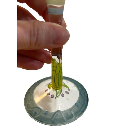 Vtg Hand Painted Coordinating Floral Wine Glasses Goblets Set Of 2 - Picture 4 of 8